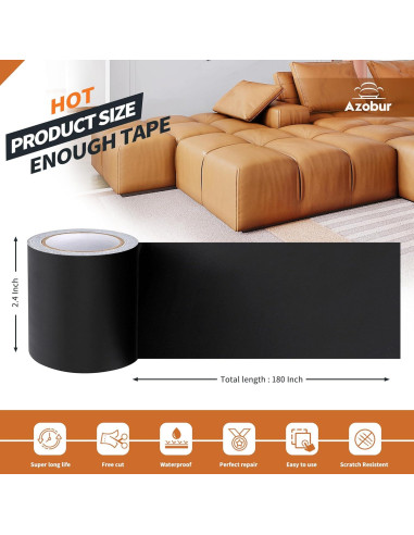 Cinta de Reparación de Cuero Azobur 2.4" x 4.57m Autoadhesiva Negra