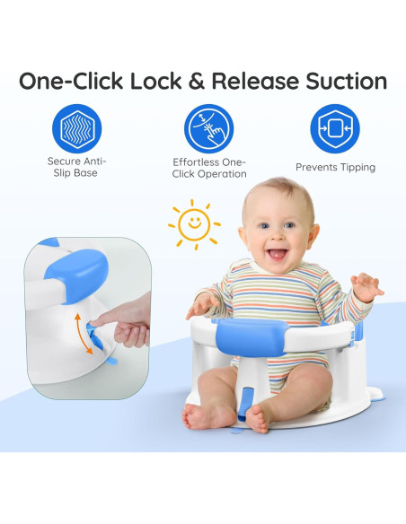 Asiento de Baño para Bebés Azul - Con Ventosas y Soporte 360