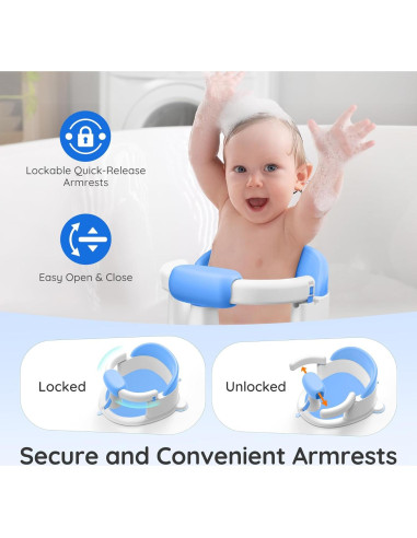 Asiento de Baño para Bebés Azul - Con Ventosas y Soporte 360