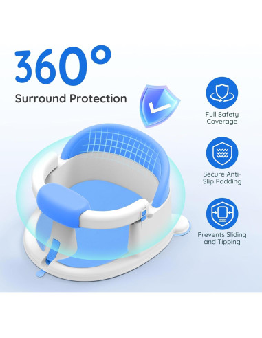 Asiento de Baño para Bebés Azul - Con Ventosas y Soporte 360