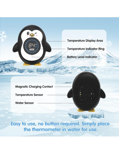 Termómetro de baño recargable Ledfaah pingüino 11.3cm