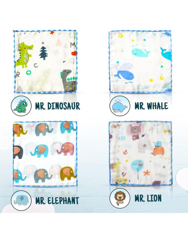 Toallitas de Muselina para Bebés Omilion 100% Algodón 12 Unidades