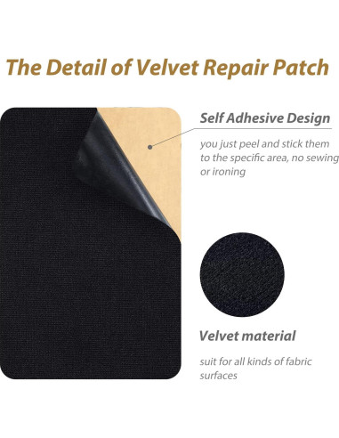 6 Piezas Parche Autoadhesivo Terciopelo Janinka 30x20cm Negro