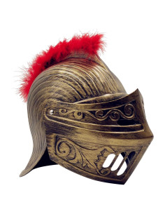 Casco Medieval Guerrero LOOYAR con Pluma Roja y Máscara Plegable
