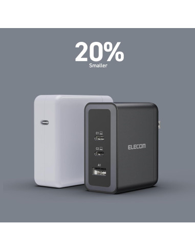 Cargador de pared USB-C 100W ELECOM, 3 puertos, carga rápida