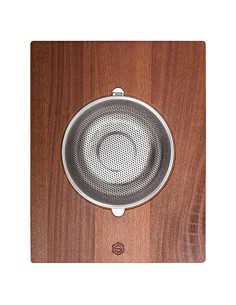 Combo Tabla de Cortar Madera y Colador Acero Inoxidable 41.6x34.9cm