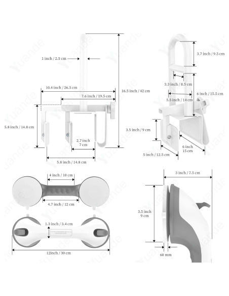 Barra de Seguridad Ajustable YuanDe 42 cm Acero Inoxidable Blanca