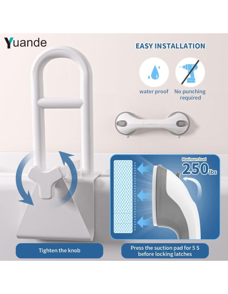 Barra de Seguridad Ajustable YuanDe 42 cm Acero Inoxidable Blanca