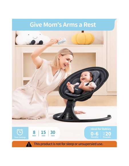 Columpio Eléctrico LAREX para Bebés 0-6 Meses 5 Velocidades