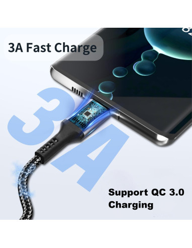 Cable USB C 20 pies 3A Rápido Dongguan Zhenwei Gris