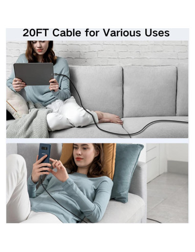 Cable USB C 20 pies 3A Rápido Dongguan Zhenwei Gris