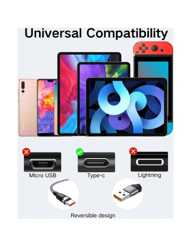 Cable USB C 20 pies 3A Rápido Dongguan Zhenwei Gris