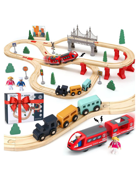 Juego de Tren de Madera Lonico 80 Piezas para Niños 3-6 Años