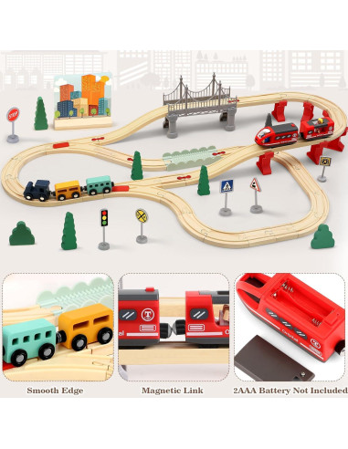 Juego de Tren de Madera Lonico 80 Piezas para Niños 3-6 Años