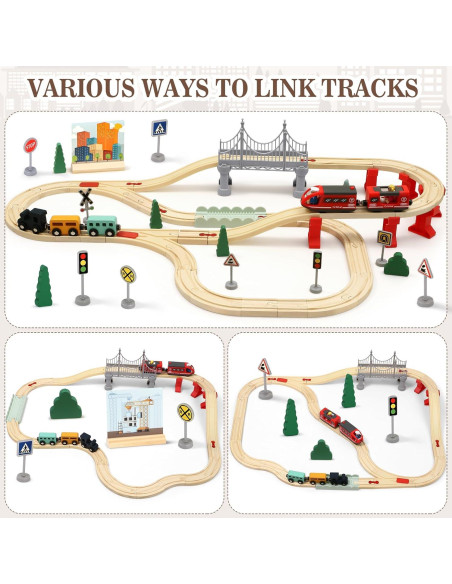 Juego de Tren de Madera Lonico 80 Piezas para Niños 3-6 Años