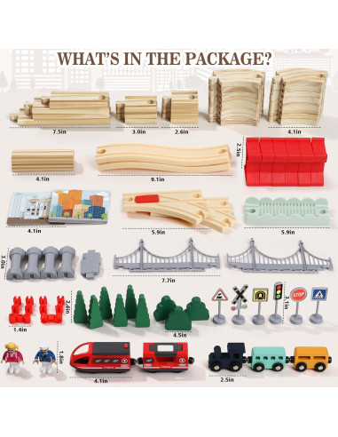 Juego de Tren de Madera Lonico 80 Piezas para Niños 3-6 Años