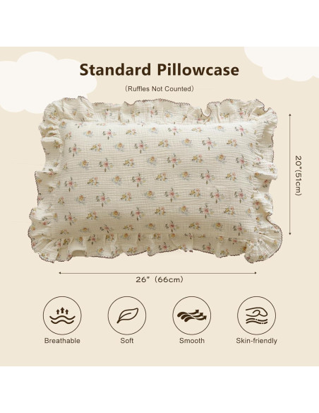 Funda de Almohada Muselina Algodón BuLuTu Estándar Floral