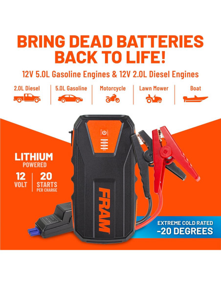 Arrancador de Batería de Coche FRAM 12000mAh 800A 12V