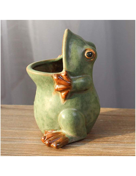 Maceta de Cerámica Rana MONMOB 10.9 cm Drenaje Decorativa