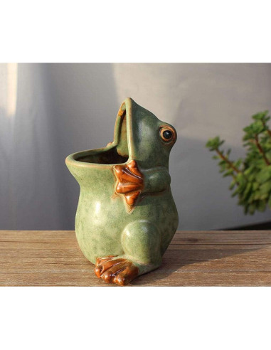 Maceta de Cerámica Rana MONMOB 10.9 cm Drenaje Decorativa