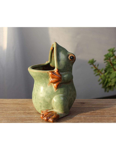 Maceta de Cerámica Rana MONMOB 10.9 cm Drenaje Decorativa