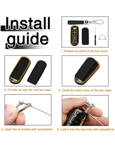 Cubierta de Llave TOMALL para Mazda 3 6 CX-3 4 Botones Negro