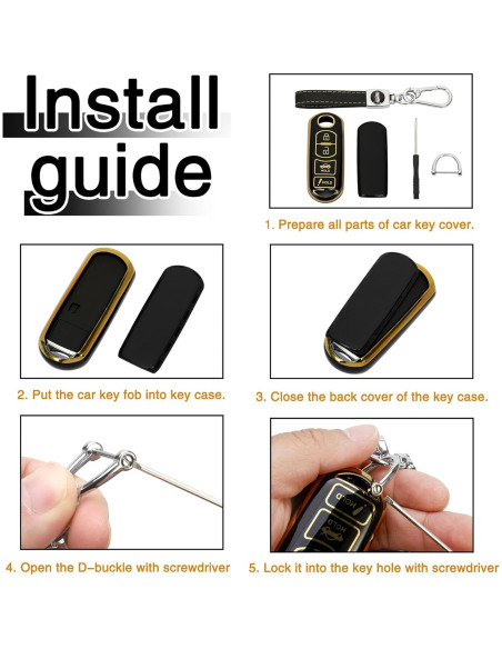 Cubierta de Llave TOMALL para Mazda 3 6 CX-3 4 Botones Negro