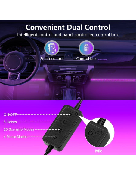 Luces LED RGB FCPVHOY para Interior de Coche con APP 5V