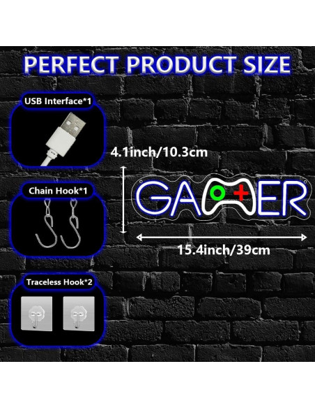 Luz de Neón Gamer LED BEISKAFNVSZ 39x10 cm USB Decorativa