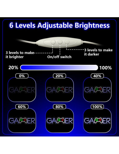 Luz de Neón Gamer LED BEISKAFNVSZ 39x10 cm USB Decorativa