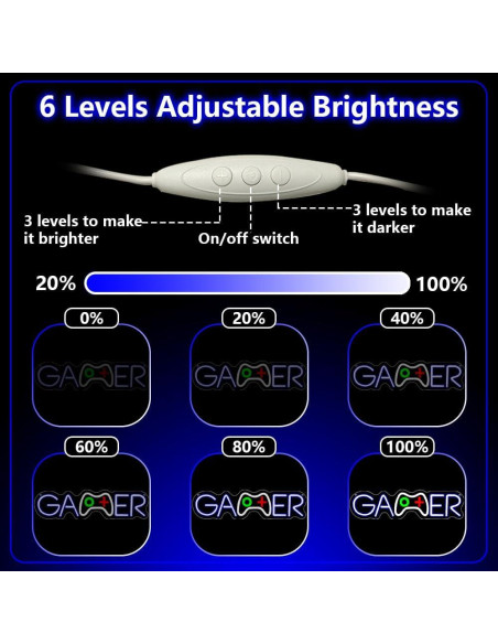 Luz de Neón Gamer LED BEISKAFNVSZ 39x10 cm USB Decorativa