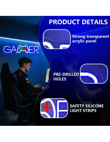 Luz de Neón Gamer LED BEISKAFNVSZ 39x10 cm USB Decorativa