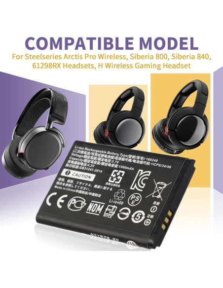 Batería de Reemplazo Steelseries Arctis Pro 160240 - 1500mAh