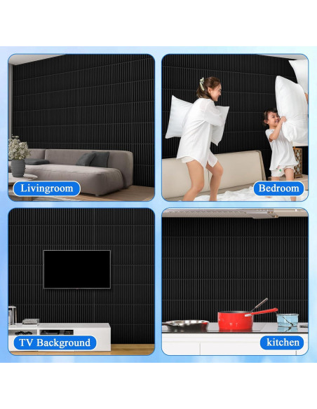 Paneles de Pared 3D Nuanchu 32 Pcs PVC 30x30 cm Negro