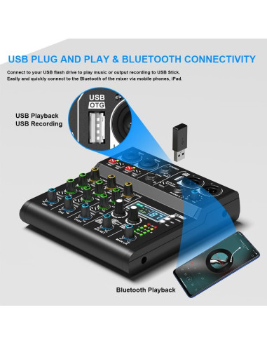 Mezclador DJ Profesional 4 Canales Doslnlya XR-4 Bluetooth USB