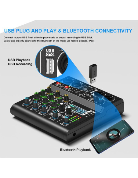 Mezclador DJ Profesional 4 Canales Doslnlya XR-4 Bluetooth USB