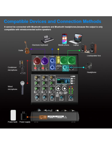 Mezclador DJ Profesional 4 Canales Doslnlya XR-4 Bluetooth USB