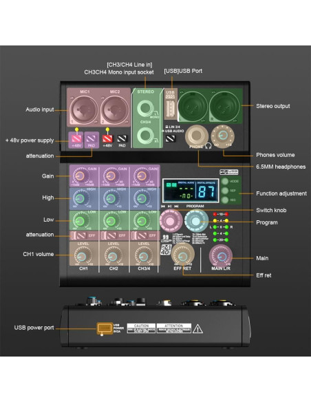 Mezclador DJ Profesional 4 Canales Doslnlya XR-4 Bluetooth USB