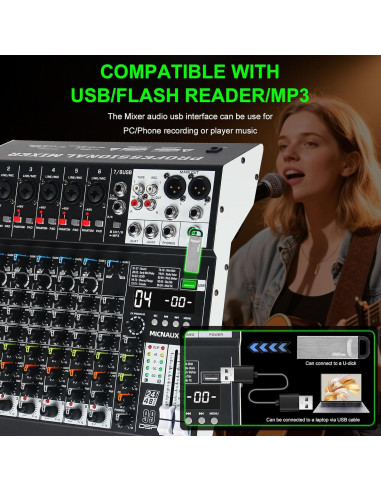 Mezclador de Audio Profesional MICNAUX X1-8Channel 8 Canales