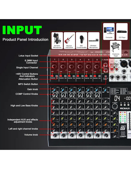 Mezclador de Audio Profesional MICNAUX X1-8Channel 8 Canales