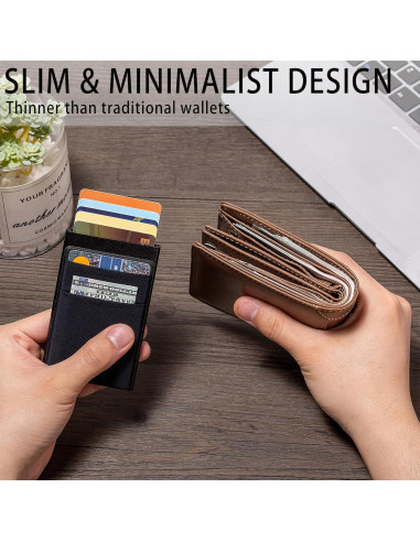 Billetera Slim para Hombres RFID Minimalista Negro Mate