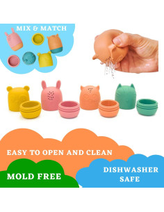 Juguetes de baño de silicona Bumble Bear - 4 piezas Coral 2