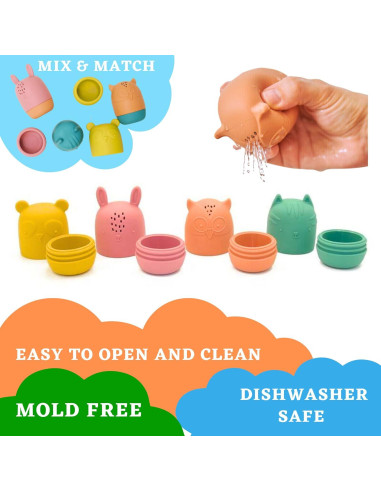 Juguetes de baño de silicona Bumble Bear - 4 piezas Coral