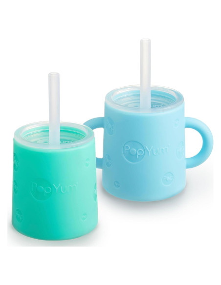 Taza de Entrenamiento PopYum 150 ml Silicona 2 Piezas Azul Verde