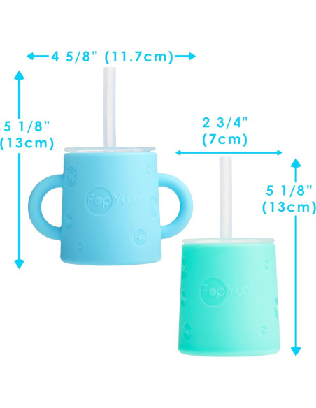 Taza de Entrenamiento PopYum 150 ml Silicona 2 Piezas Azul Verde
