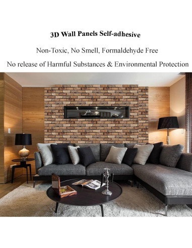 Paneles de Pared 3D Autoadhesivos Veczom - Ladrillo Rojo 10 Unidades