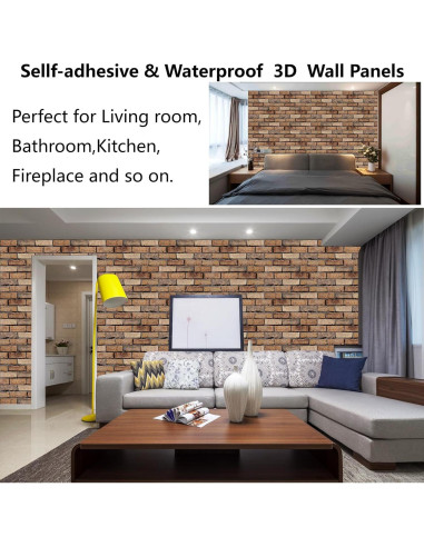 Paneles de Pared 3D Autoadhesivos Veczom - Ladrillo Rojo 10 Unidades