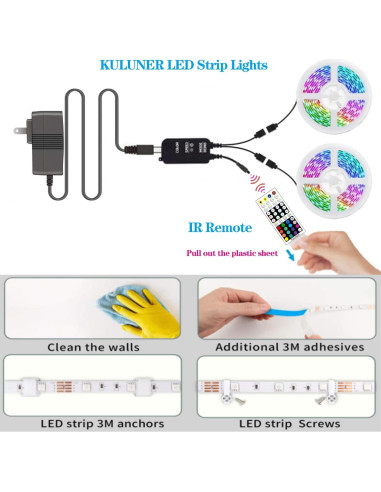Luces de tira LED KULUNER 9.75m RGB 300 LEDs con control remoto