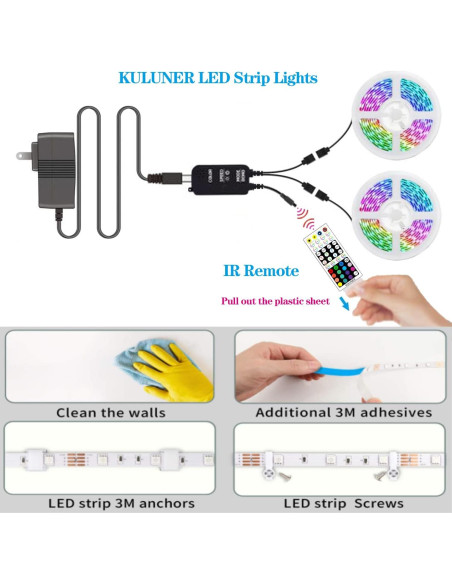 Luces de tira LED KULUNER 9.75m RGB 300 LEDs con control remoto