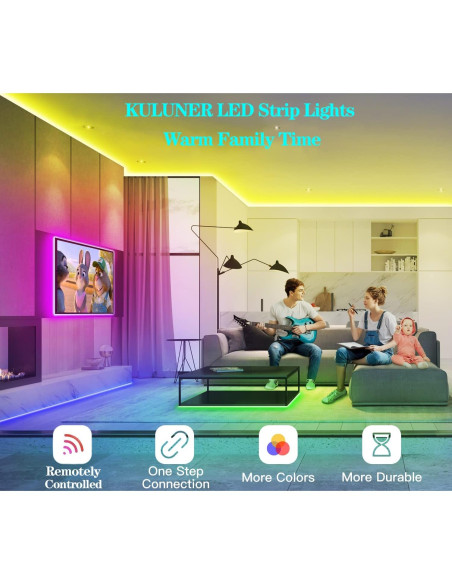 Luces de tira LED KULUNER 9.75m RGB 300 LEDs con control remoto